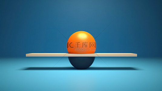 蓝色菱形在 3D 渲染中支持完美平衡的橙色球体