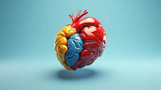 卡通人脑背景图片_心脏和大脑的 3d 渲染