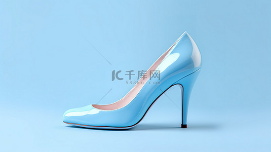 3D 渲染高跟鞋，柔和的蓝色色调