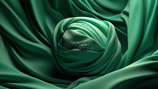有機形狀背景图片_令人惊叹的 3D 艺术时尚中的绿色球体和飘逸的丝绸