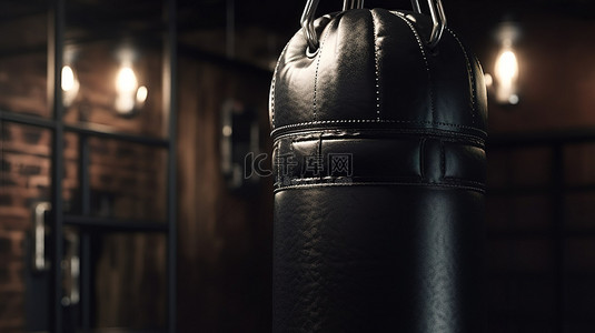 拳击背景图片_黑暗拳击室黑色皮革沙袋的极端特写 3D 渲染