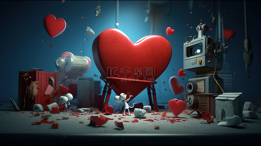 玫瑰心形礼盒背景图片_浪漫的艺术品 3D 渲染爱情创作