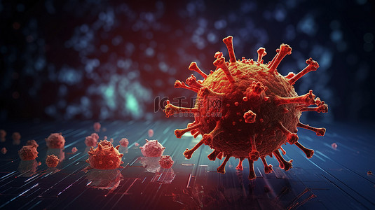 感染新冠病毒背景图片_omicron 病毒和实验室背景图的 3D 渲染