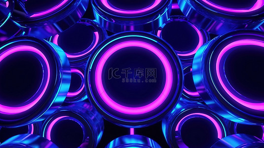 3D 渲染中充满活力的蓝紫色 led 圆圈 vj 背景