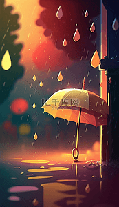 雨滴伞雨中卡通可爱的背景