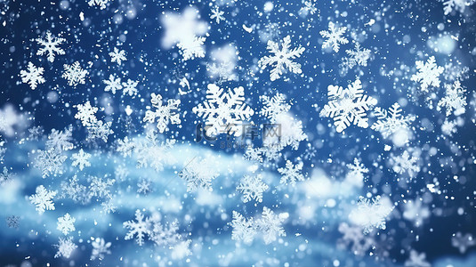 下降的雪晶迷人的 3D 冬季背景