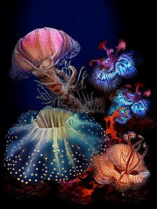 灯塔水母背景图片_水母珊瑚海底世界摄影广告背景