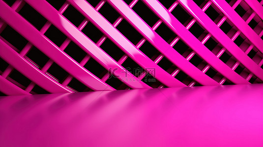 时尚简约的 3D 霓虹粉色背景，用于产品展示，从侧面看有方格十字图案
