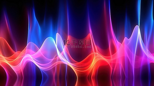 音谱背景背景图片_3D 渲染垂直音频可视化背景与彩色抽象技术的明亮霓虹灯波