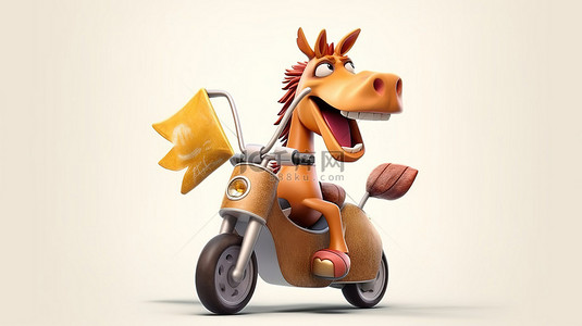 有趣的 3D 马形人物用扬声器放大摩托车