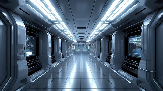 未来派宇宙飞船走廊 3d 渲染内部