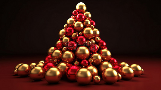 闪闪发光的圣诞树与 3D 渲染中充满活力的红色装饰品