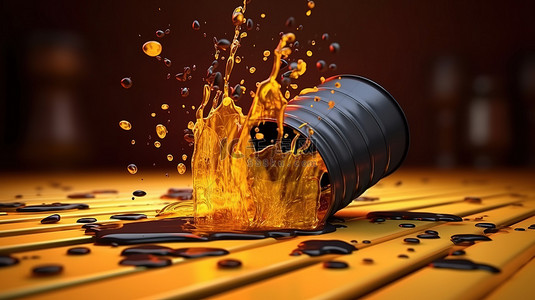 油手机背景图片_石油工业飞溅发动机油 3D 渲染中的桶和智能手机