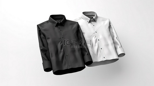 店铺品牌背景图片_空的黑色 T 恤和白色 T 恤单独站立在 3d 创建的白色背景上