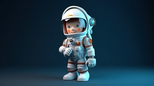3d 渲染卡通宇航员，手持太空火箭，身穿宇航服