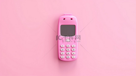 3D 渲染孤立卡通手机，粉红色背景上有空白屏幕