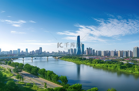 韩国长沙市以河为中心