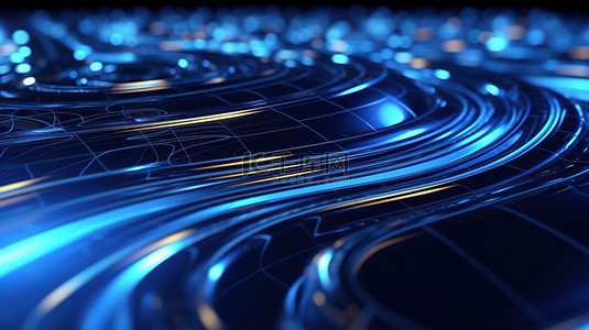 3d 渲染蓝波网络空间背景与抽象的未来技术