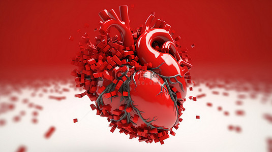 强调背景图片_强调健康和爱的 3D 心脏概念插图