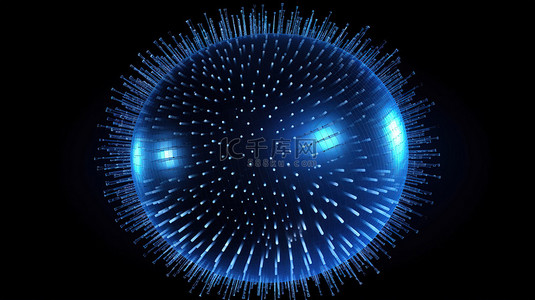 线框技术由 3D 渲染中的点和线组成的现代蓝色球体