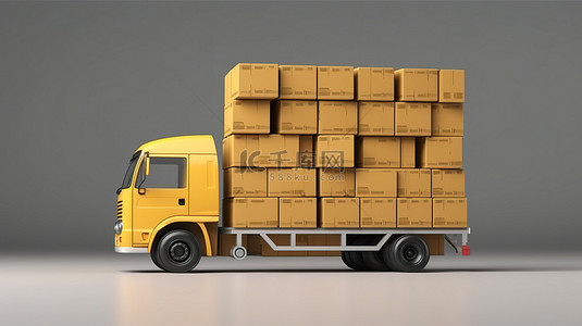 将堆叠的箱子运输到卡车上 3D 渲染视图