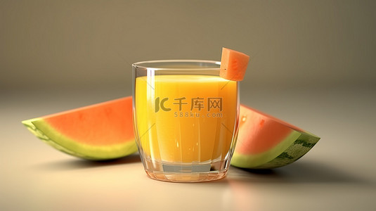 哈密瓜果汁背景图片_清爽瓜汁的 3d 呈现器