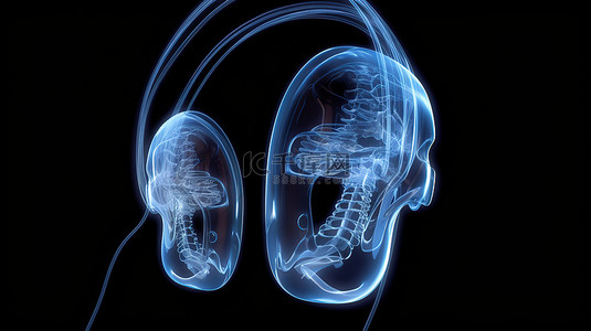 耳机黑色背景背景图片_3D 耳机或耳机的孤立黑色背景 X 射线渲染