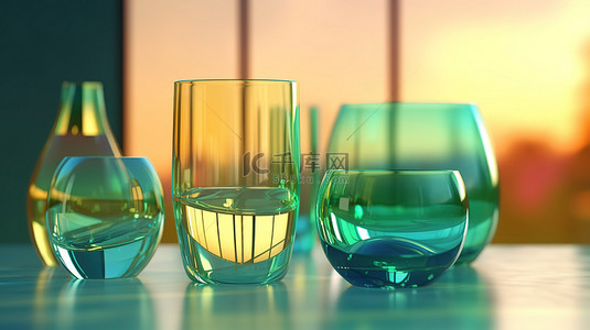 玻璃风格背景图片_现代玻璃态射风格 3d 渲染中的夏季景观