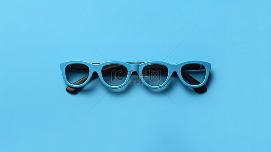 保护眼睛眼背景图片_蓝色背景上配对的 3D 眼镜平躺