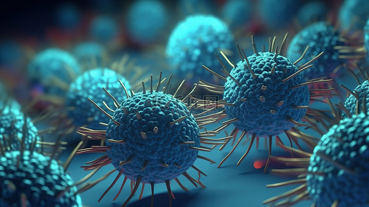 细胞医学背景图片_焦点模糊的医学背景展示 3d 病毒细胞