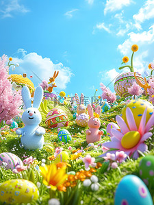 害羞的小兔子背景图片_生动的复活节游行背景图