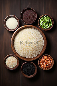 米饭背景图片_一碗米饭 红芸豆 黑白米 豌豆 胡萝卜 西兰花 葱和黑芝麻