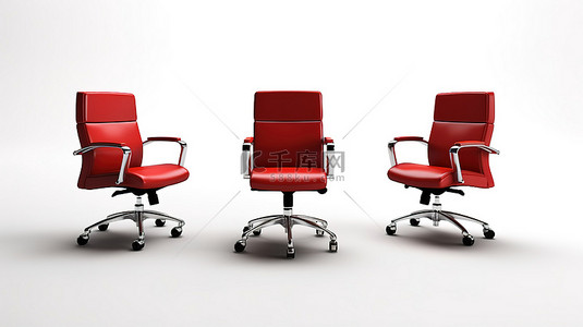 水彩图片背景图片_白色背景上三把独立办公椅的 3D 插图