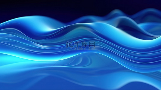 3d 渲染蓝色波浪抽象与反射背景