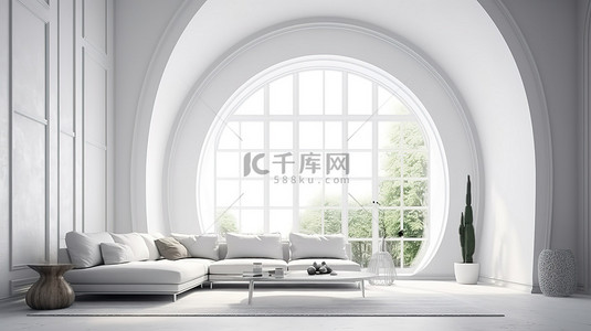 白色曲线背景图片_以现代白色曲线呈现的当代生活 3D 室内场景
