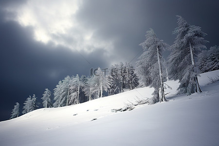 冬天云背景图片_滑雪场被雪覆盖，上面有云