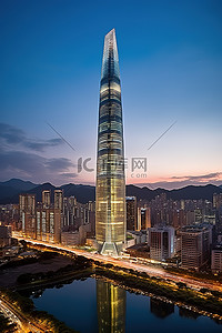 现代世界背景图片_香港最高建筑清潭的黄昏