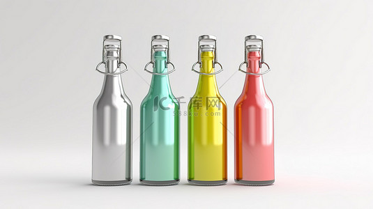 促销瓶架，带有弹出颈部标签，用于增强品牌 3D 渲染