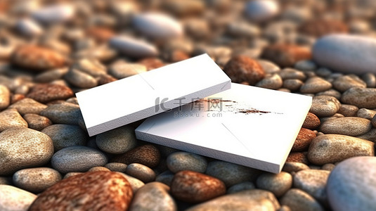 商业抽象名片背景图片_放置在两块石块之间的名片的 3D 渲染