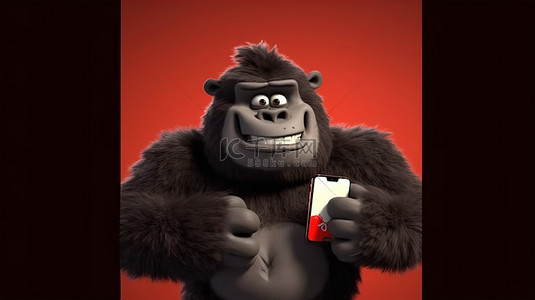 俏皮的 3D 大猩猩角色顽皮地拿着电话