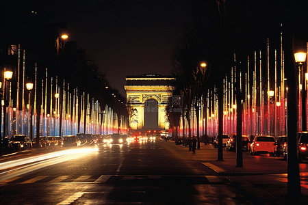 欧洲行背景图片_巴黎夜晚的路灯