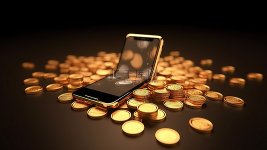 智能手机和金币在线购物的 3D 渲染与现金返还服务