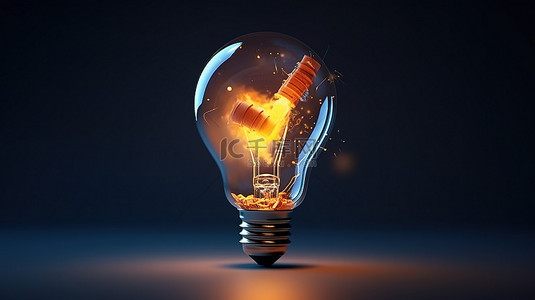 创意发射 3D 火箭从象征企业家精神的灯泡中起飞