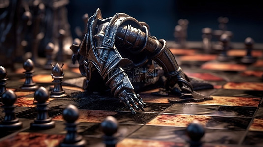 下棋背景图片_棋盘上失败的黑王的 3d 渲染