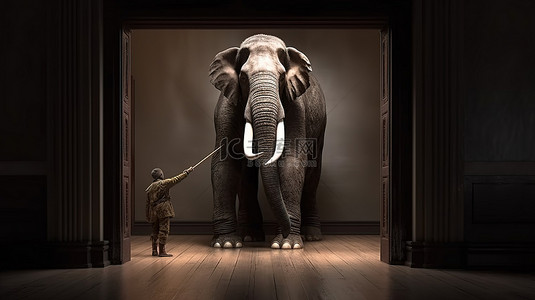 沙漠背景背景图片_猛犸象漫步穿过敞开的门口的 3D 渲染