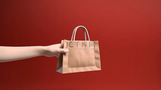 购物袋袋背景图片_3D 渲染的购物袋在孤立的背景下握在手中
