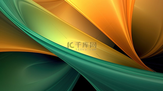 曲线感背景图片_抽象纹理绿色黄色和橙色的分形曲线的 3d 渲染