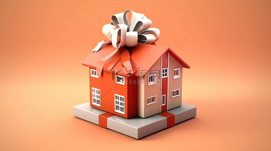礼品盒房屋概念设计的 3D 渲染