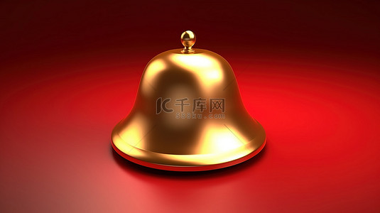 红色哑光金板上的金钟符号带有钟图标的 3D 渲染社交媒体图标