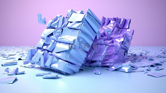 有光泽的背景图片_在柔软的紫丁香背景下，排列成两堆的有光泽的蓝色木板的混乱展示 3D 抽象插图